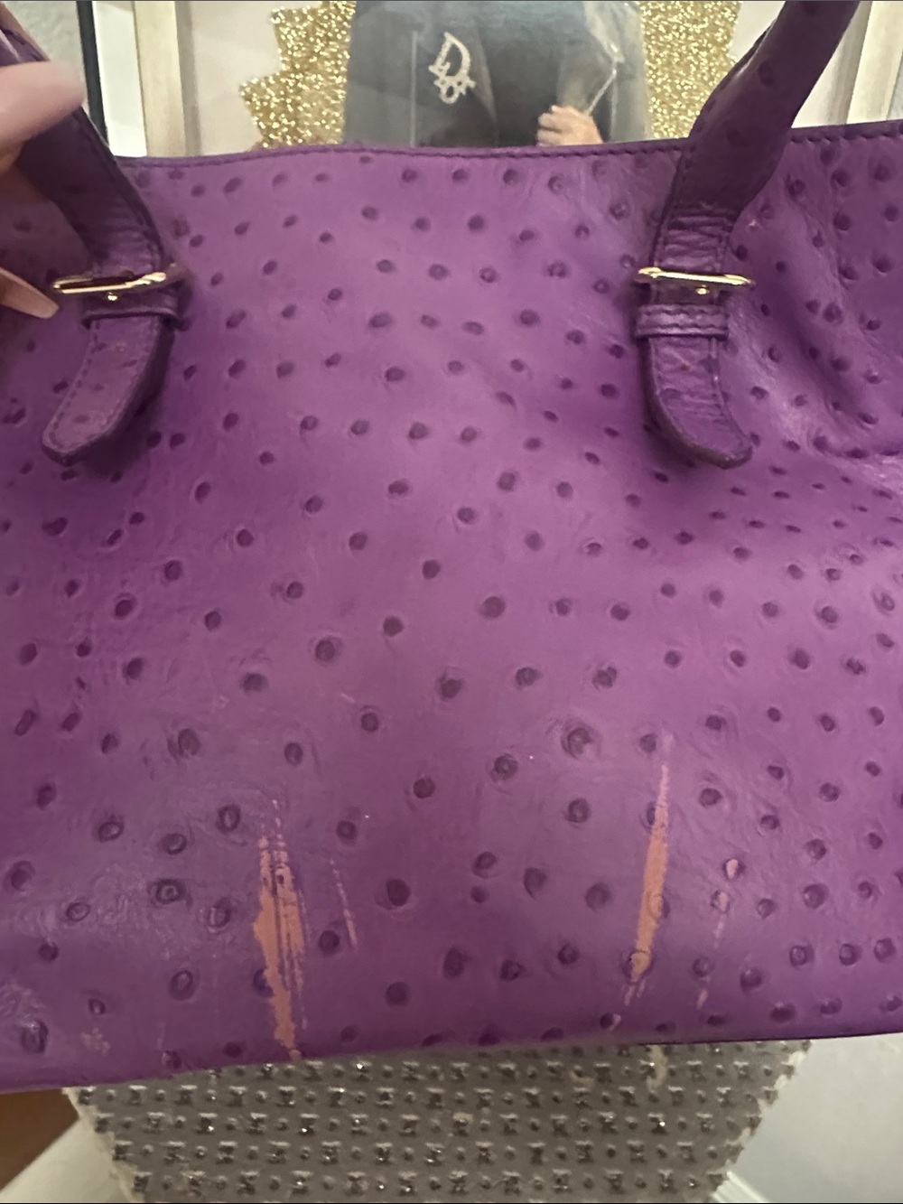 As-is Kate Spade Bristol Drive Purple Ostrich London Tote - Picture 3 of 15